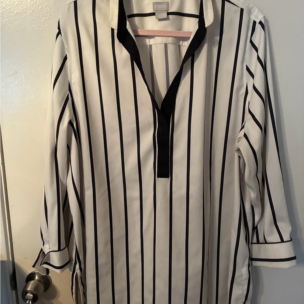 Chico's White Tunic with Black Stripes